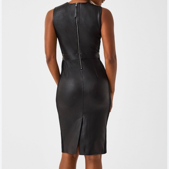 Spanx Faux Leather Combo Fitted Dress Knee Length Sophisticated Classy Size S - Picture 7 of 16
